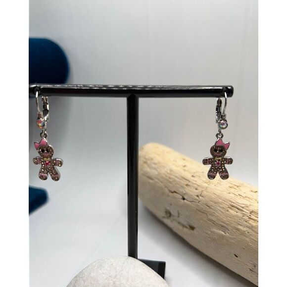 Kirks Folly Gingerbread Jingle Girls Lever Back Earrings Silver - Picture 3 of 6